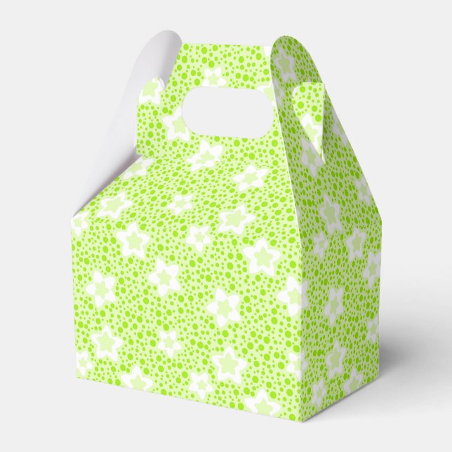 Bright green retro polka dots with floral pattern  favour box (Front Side)