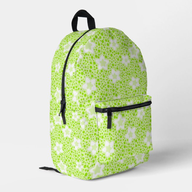 Bright green retro polka dots with floral pattern  printed backpack (Back Corner Left)