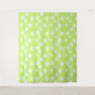 Bright green retro polka dots with floral pattern tapestry