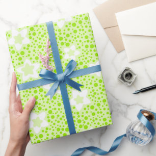 Bright green retro polka dots with floral pattern wrapping paper