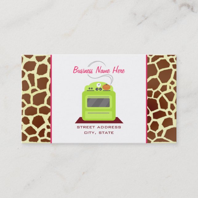 Bright Green Retro Stove Giraffe Chef Caterer Business Card (Front)