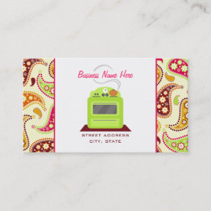 Bright Green Retro Stove Paisley Chef Caterer Business Card