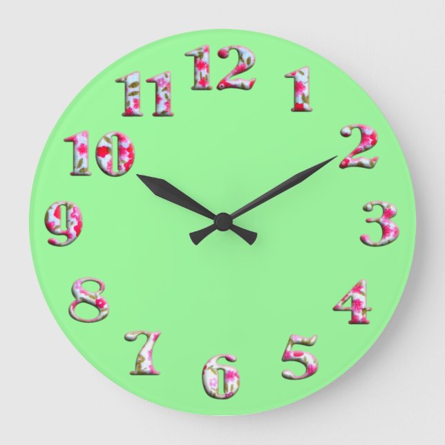 Bright green round clock with big cute numbers 22 (Front)