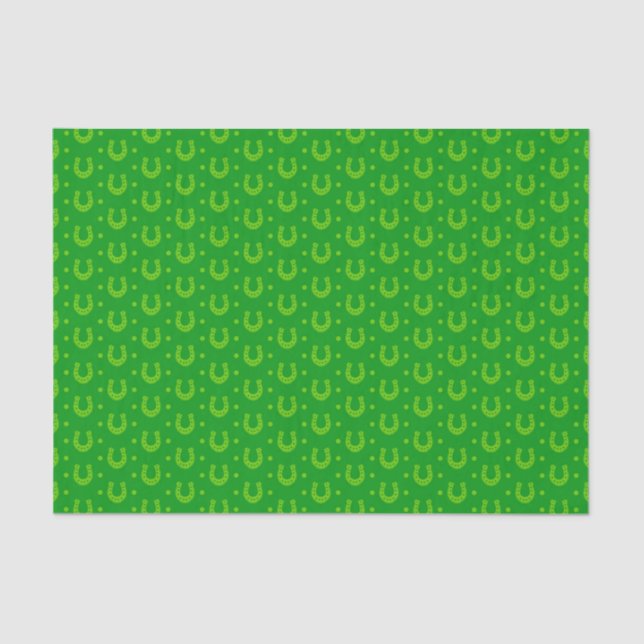 BRIGHT GREEN ROWS OF IRISH CELTIC HORSESHOES TISSUE PAPER (Front)
