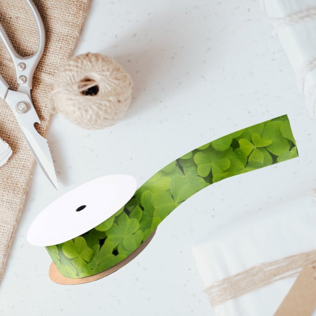 Bright Green Shamrocks Floral Satin Ribbon (In Situ)