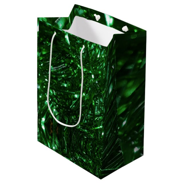 bright green shiny christmas tree tinsel wrapping  medium gift bag (Front Angled)