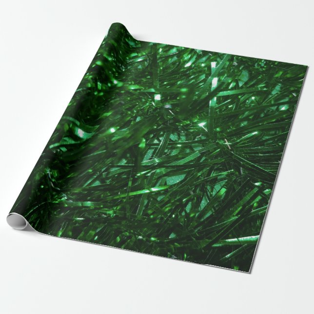 bright green shiny christmas tree tinsel wrapping paper (Unrolled)