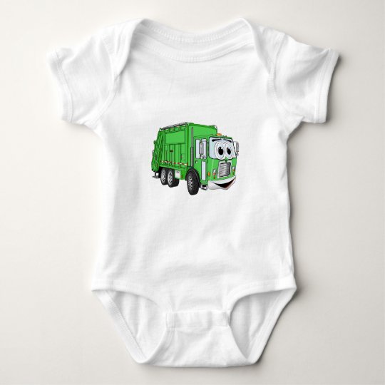 Bright Green Smiling Garbage Truck Cartoon Baby Bodysuit