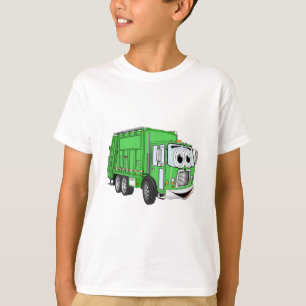 Bright Green Smiling Garbage Truck Cartoon T-Shirt