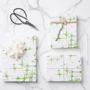 Bright Green Star Grunge Wrapping Paper Sheet