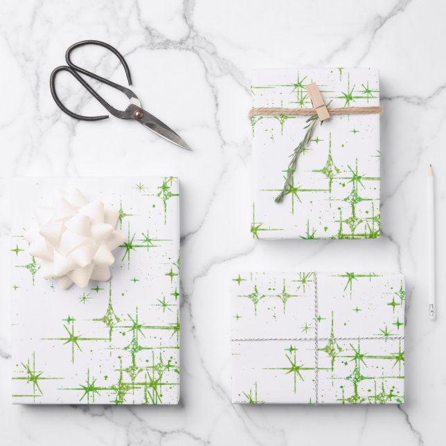 Bright Green Star Twinkle Wrapping Paper Sheet (Front)
