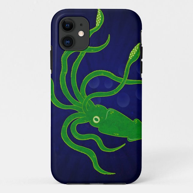 Bright green textured squid in a blue ocean Case-Mate iPhone case (Back)