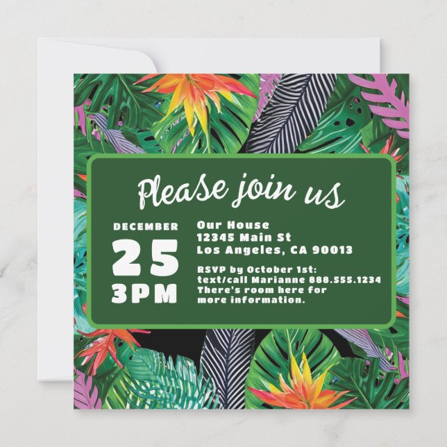 Bright Green Tropical Jungle Destination Wedding Save The Date (Back)