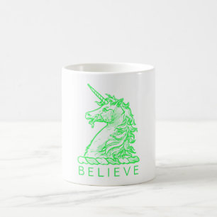 Bright Green Unicorn Magical Quote Believe or Name Coffee Mug