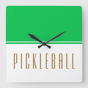 Bright Green White Colour Block PICKLEBALL Text  Square Wall Clock