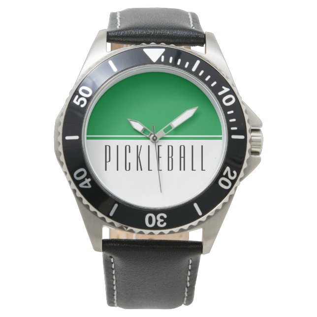 Bright Green White Colour Block PICKLEBALL Text  Watch (Front)
