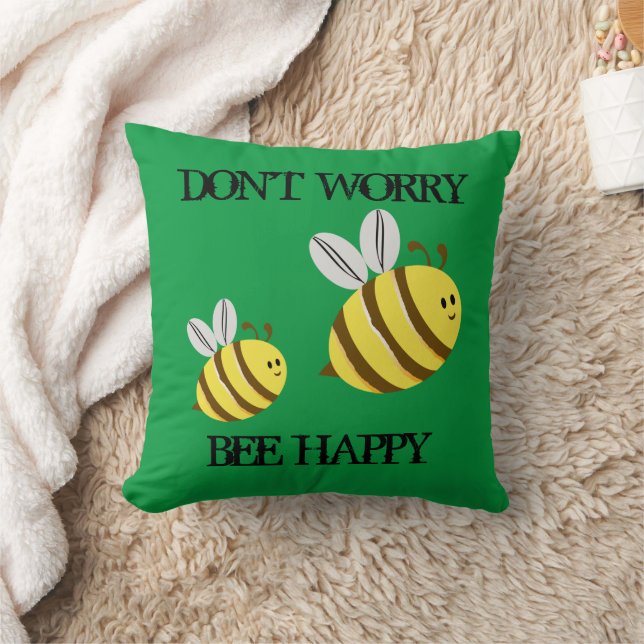 Bright green with two cute baby bumble bees cushion (Blanket)