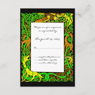 Bright Greens Celtic Animals Design Wedding RSVP Card