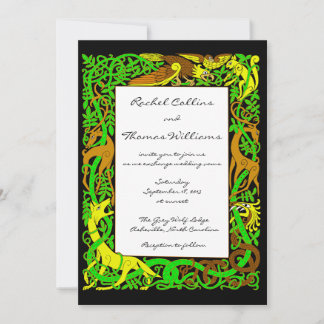 Bright Greens Celtic Animals Wedding Invitation