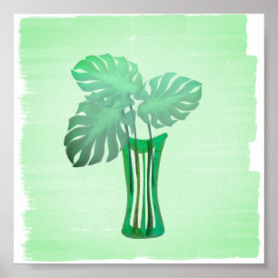 Bright Greens Tropical Leaves in Vase Poster