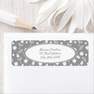 Bright Grey and White Floral Pattern Label