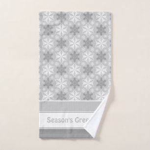 Bright Grey and Winter White Snowflake Pattern Bath Towel Set
