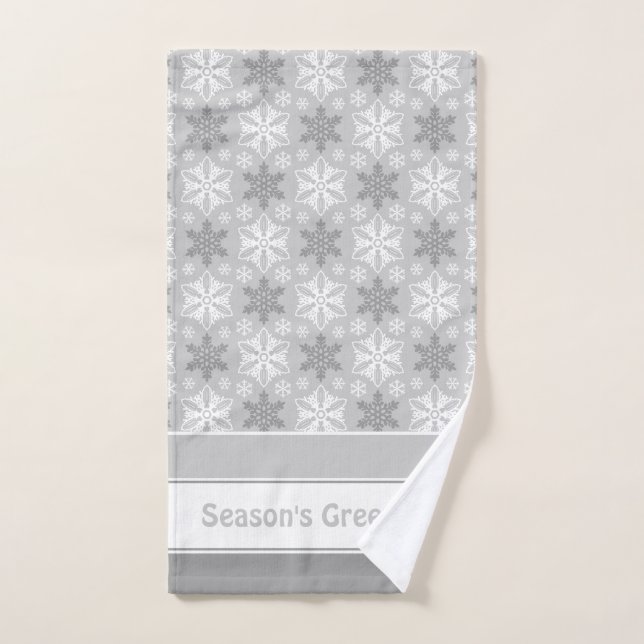 Bright Grey and Winter White Snowflake Pattern Bath Towel Set (Hand Towel)