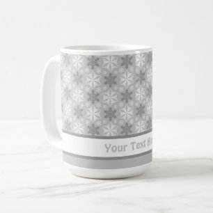 Bright Grey and Winter White Snowflake Pattern Coffee Mug