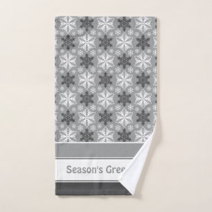 Bright Grey Black Winter White Snowflake Pattern Bath Towel Set