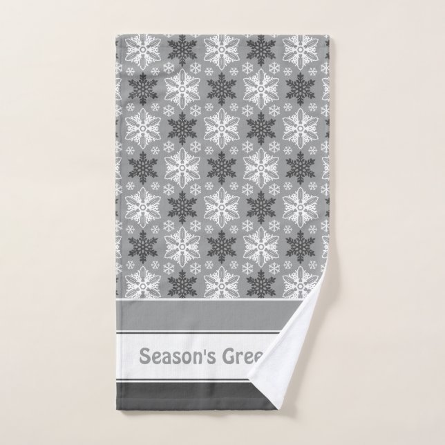 Bright Grey Black Winter White Snowflake Pattern Bath Towel Set (Hand Towel)