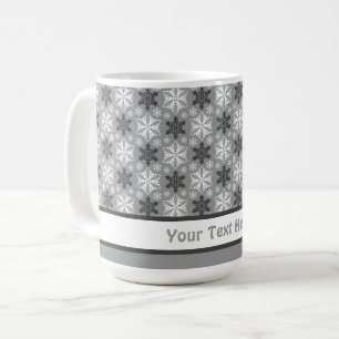 Bright Grey Black Winter White Snowflake Pattern Coffee Mug