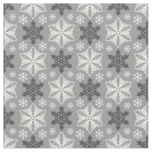 Bright Grey Black Winter White Snowflake Pattern Fabric