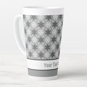 Bright Grey Black Winter White Snowflake Pattern Latte Mug