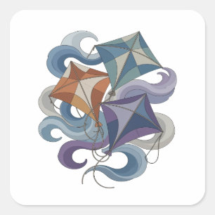 Bright Grey KITE FLYING Sticker Art