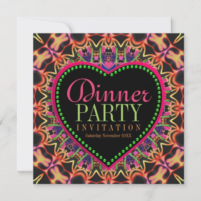 Bright & Groovy Hippie Bohemian Dinner Party Invitation (Front)