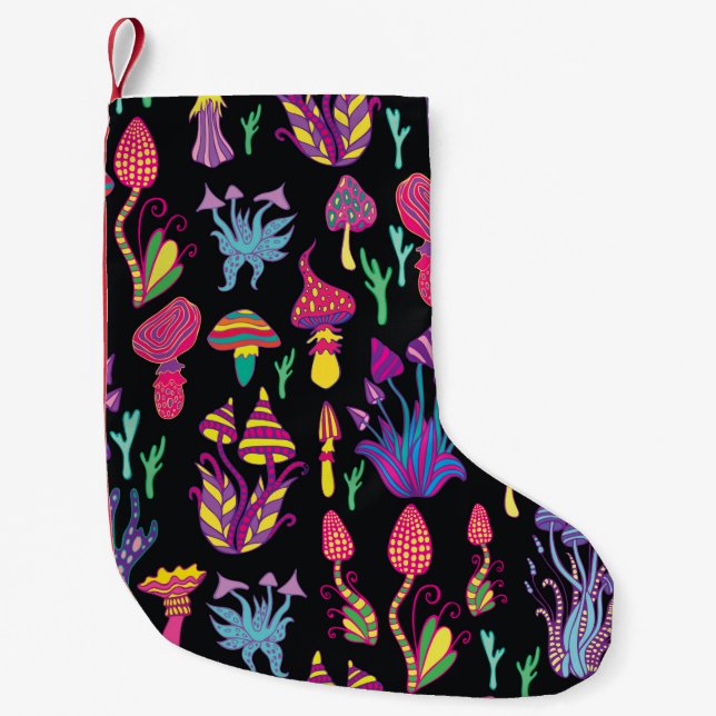 Bright,hallucinogenic,decorative,fantastic mushroo small christmas stocking (Front)