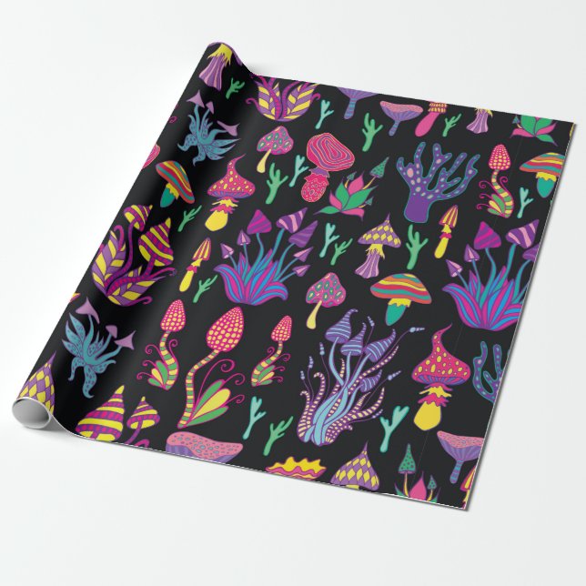 Bright,hallucinogenic,decorative,fantastic mushroo wrapping paper (Unrolled)