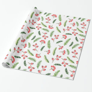 Bright Hand Drawn Christmas Mistletoe Pattern Wrapping Paper