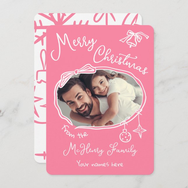 Bright Hand Drawn Doodle Photo Christmas Card (Front/Back)