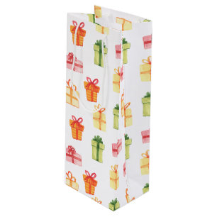 Bright Hand Drawn Watercolor Gift Package Pattern Wine Gift Bag