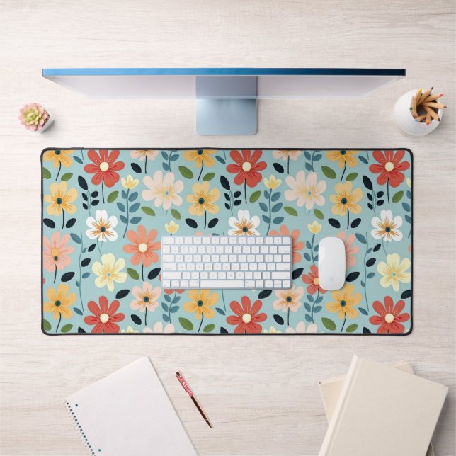 Bright Hand Drawn Wildflower Meadow Desk Mat (Office 1)