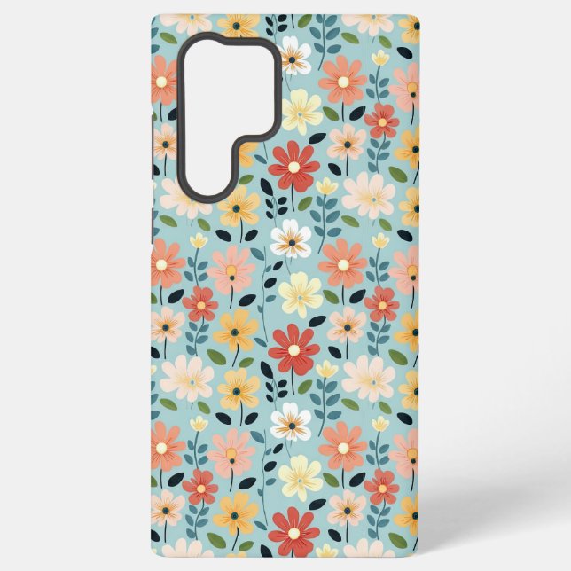 Bright Hand Drawn Wildflower Meadow Samsung Galaxy S22 Ultra Case (Back)
