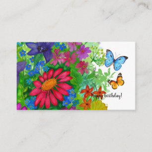 Bright hand-painted flowers and butterflies enclosure card