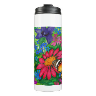 Bright hand-painted flowers and butterflies thermal tumbler