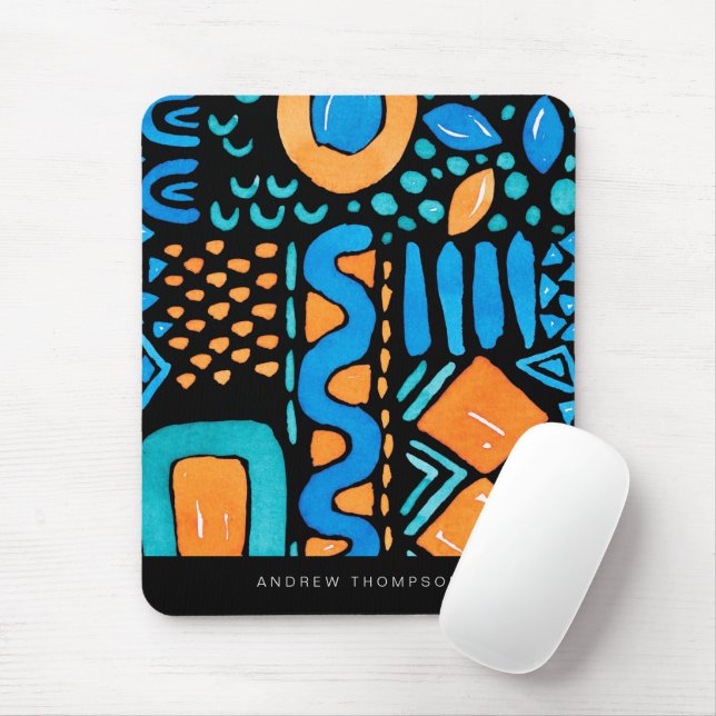Bright Hand Painted Pattern Personalise Name Mouse Mat (With Mouse)