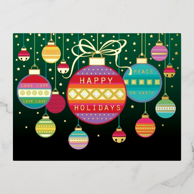 Bright Hanging Christmas Ornaments Real Gold  Foil Holiday Postcard (Front)