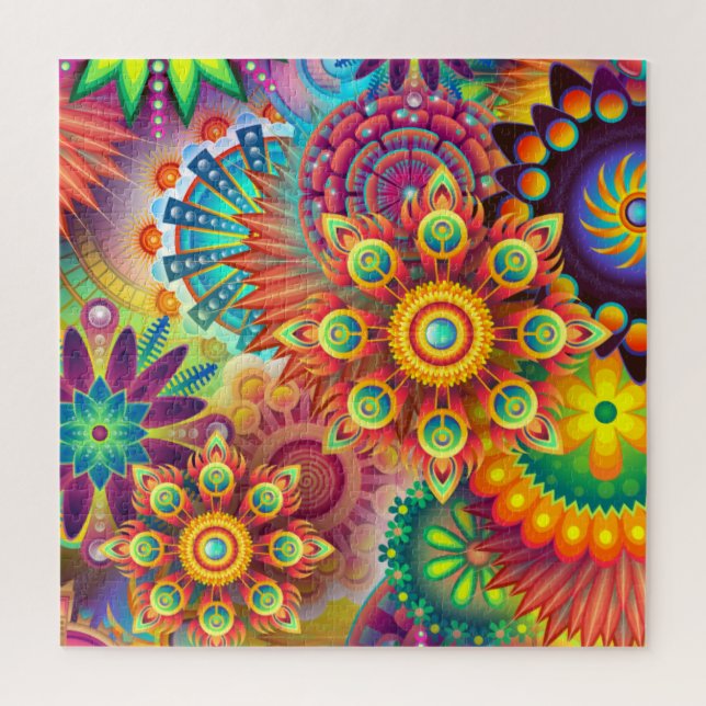 Bright Happy Abstract Flowers Challenging Gift Jigsaw Puzzle (Vertical)