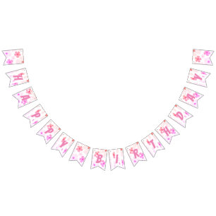 Bright Happy Birthday Bubble Gum Pink Peach Flower Bunting