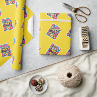 Bright Happy Birthday Flowers and Balloons  Wrapping Paper
