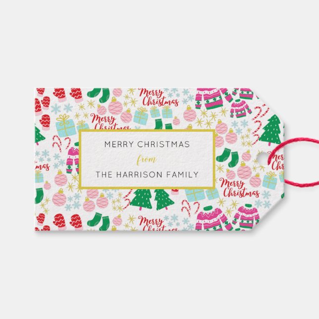 Bright Happy Christmas Pattern  Gift Tags (Front (Horizontal))